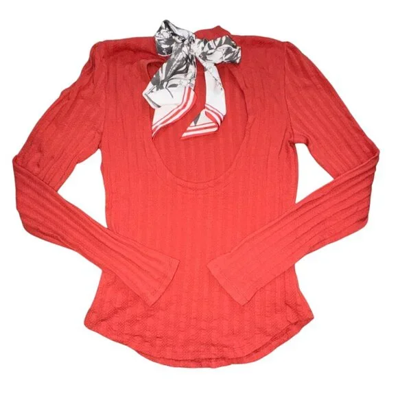 Free People 'Party In The Back' Long Sleeve Textured Blouse-Canyon Red-Size Larg - Picture 4 of 7